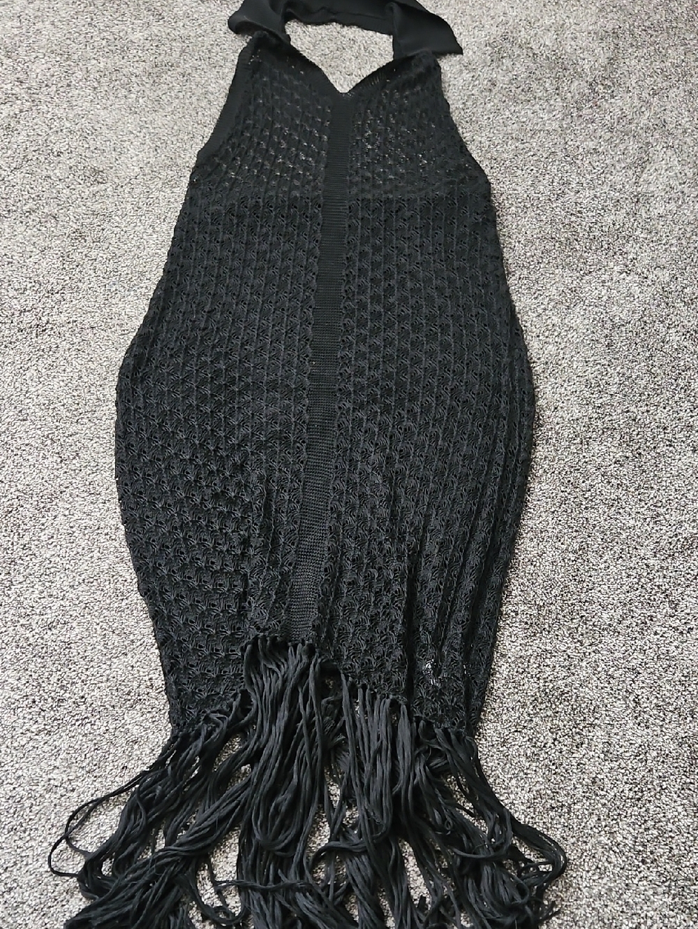 Black Crochet Fringe Collared Halter Dress